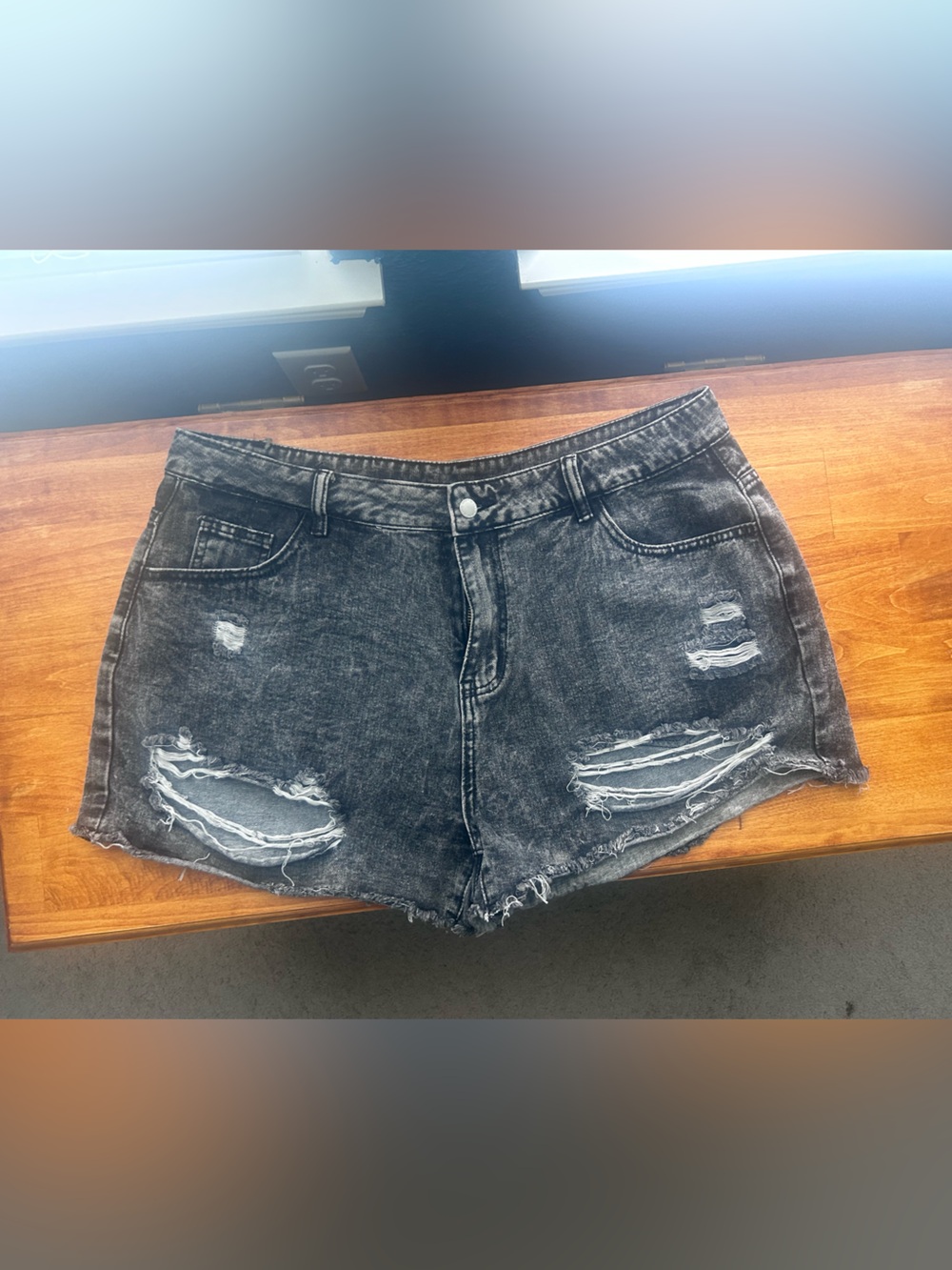 SHEIN Distressed Black Wash Denim Shorts